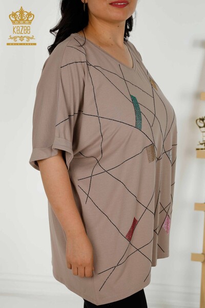 Женская блузка оптом - V-образный вырез - Норка - 79320 | КАZEE - Thumbnail