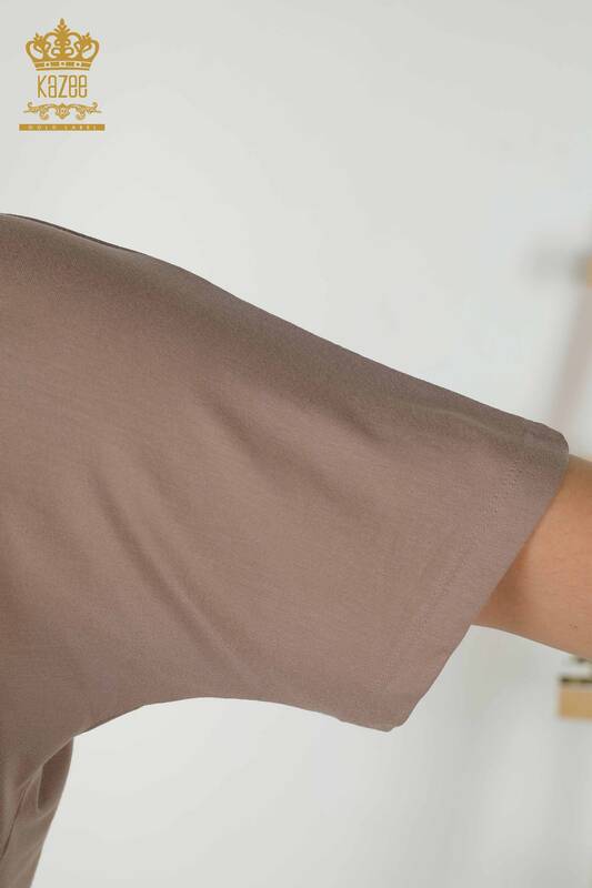 Женская блузка оптом - V-образный вырез - Норка - 79341 | КАZEE