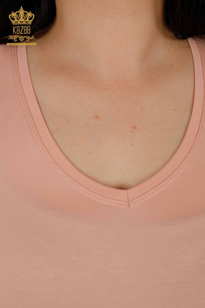 женская блузка оптом - V-образный вырез - пудра - 79179 | КАZEE - Thumbnail