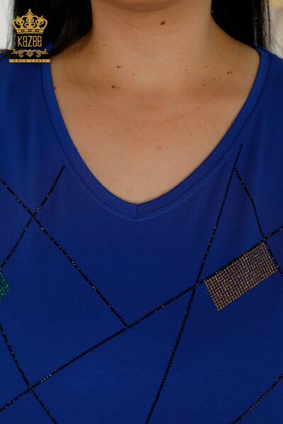 женская блузка оптом - V-образный вырез - цвет электрик - 79320 | КАZEE - Thumbnail