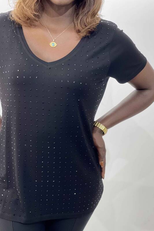 Женская блузка с V-образным вырезом и коротким рукавом с вышивкой оптом - 77751 | КАZЕЕ