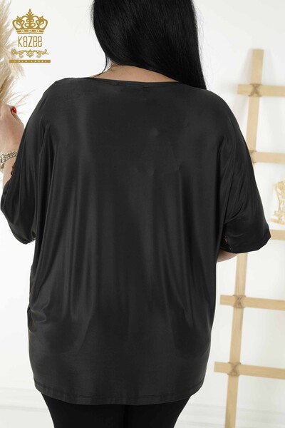 женская блузка оптом - круглый вырез - черный - 12062 | КАZEE - Thumbnail