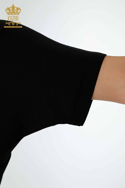 женская блузка оптом круглый вырез черный - 78896 | КАZEE - Thumbnail