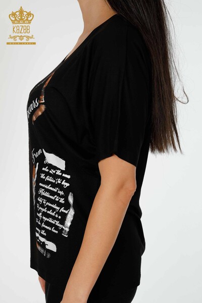 женская блузка оптом круглый вырез черный - 78896 | КАZEE - Thumbnail