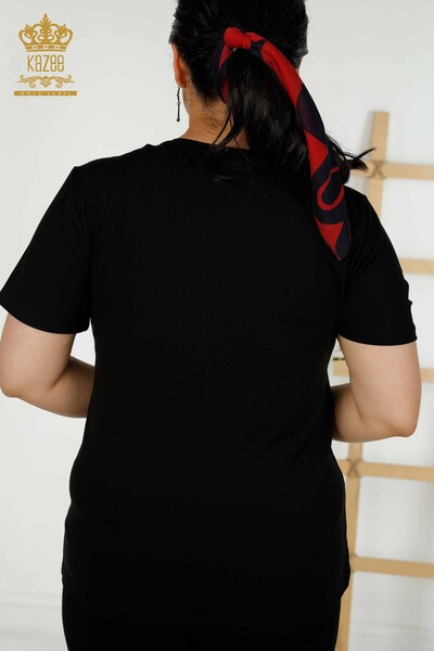 женская блузка оптом - круглый вырез - черный - 79345 | КАZEE - Thumbnail