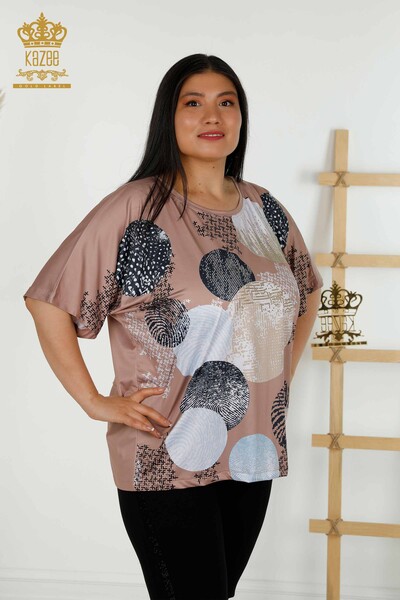 Женская блузка оптом - Круглый вырез - Норка - 12062 | КАZEE