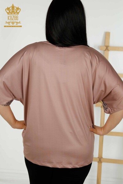 Женская блузка оптом - Круглый вырез - Норка - 12062 | КАZEE - Thumbnail