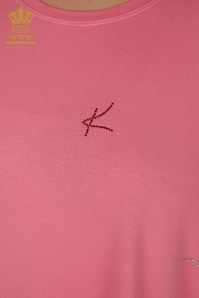 женская блузка оптом - круглый вырез - розовый - 79333 | КАZЕЕ - Thumbnail