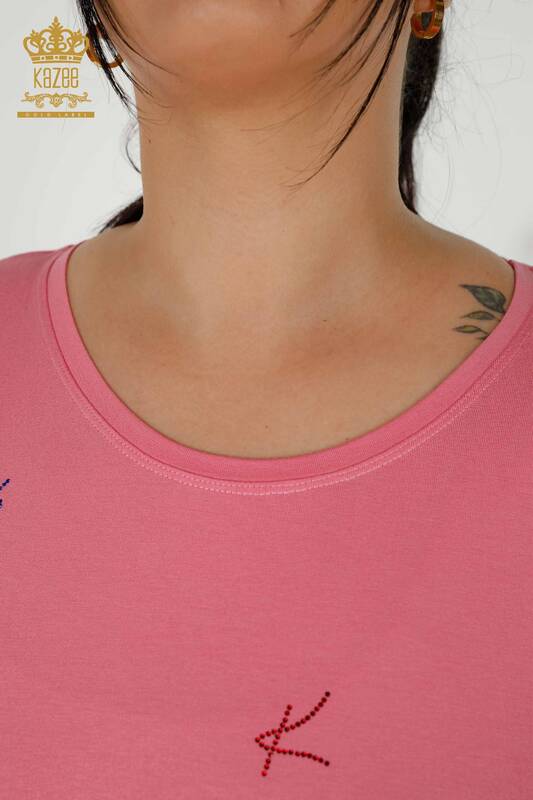 женская блузка оптом - круглый вырез - розовый - 79333 | КАZЕЕ
