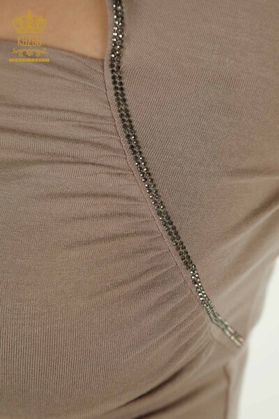 Женская блузка оптом - Высокий воротник - Норка - 79313 | КАZЕЕ - Thumbnail