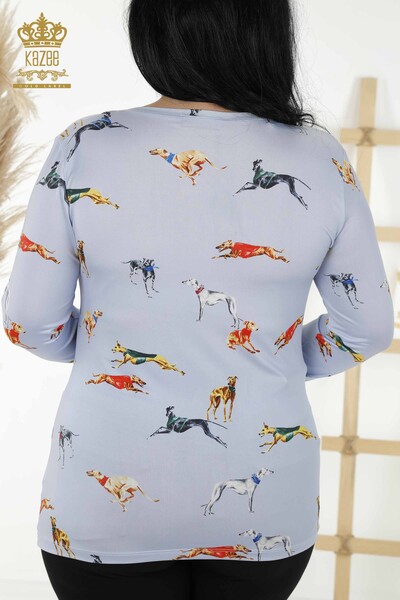 Женская блузка оптом - рисунок животного - Синий - 77772 | KAZEE - Thumbnail