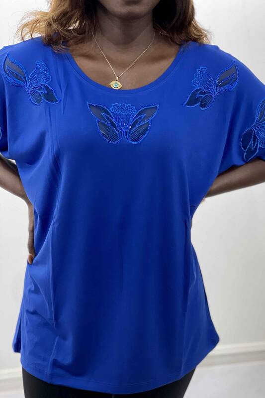 Женская блузка оптом с круглым вырезом и бабочкой - 77442 | КАZЕЕ