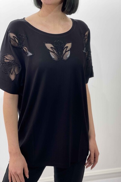 Женская блузка оптом с круглым вырезом и бабочкой - 77442 | КАZЕЕ - Thumbnail