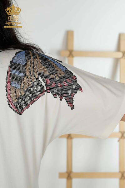 Женская блузка оптом с рисунком бабочки цвета экрю - 79154 | КАЗЕЕ - Thumbnail