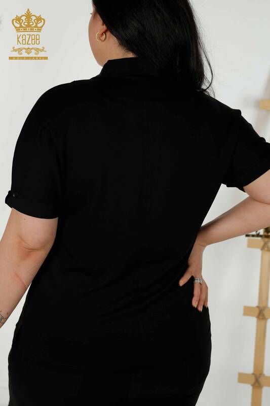 женская блузка оптом - детали на пуговицах - черный - 79291 | КАZEE