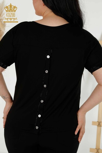 женская блузка оптом - детали на пуговицах - черный - 79297 | КАZEE - Thumbnail