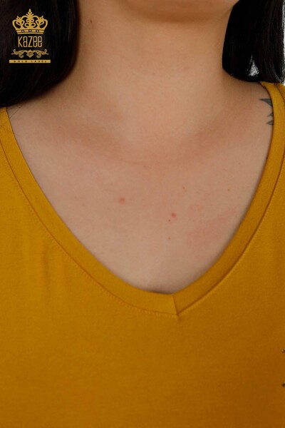 женская блузка оптом - детали на пуговицах - шафран - 79297 | КАZEE - Thumbnail