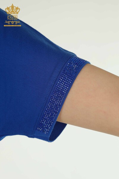 женская блузка оптом - детали на пуговицах - темно-синий - 79297 | КАZEE - Thumbnail