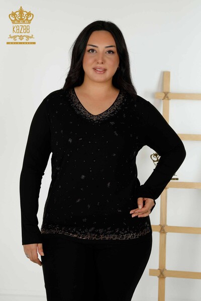 Kazee - оптом женская блузка с леопардовым принтом черный - 79377 | КАЗЕЕ