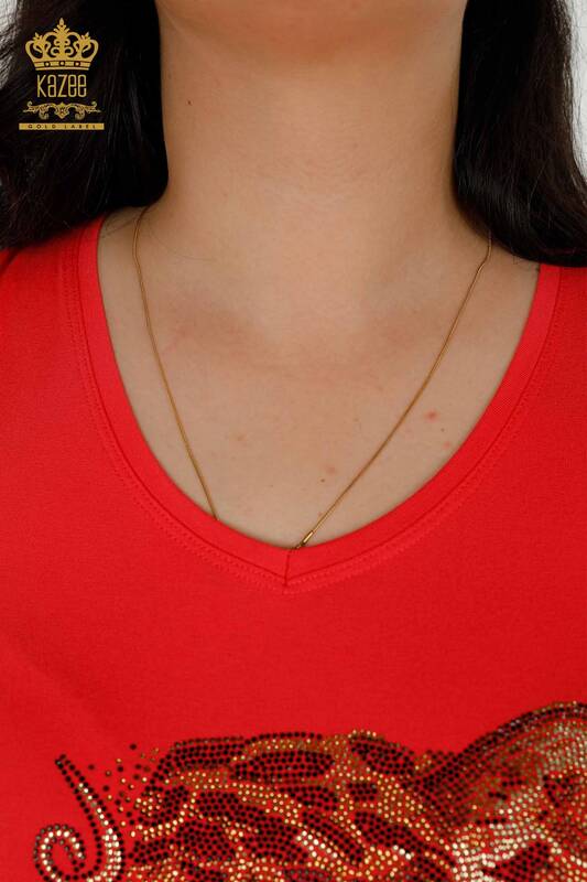 Женская блузка оптом - Леопардовый узор - Цветок граната - 79040 | КАZEE