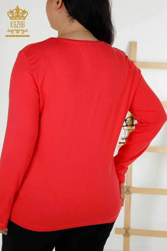 Женская блузка оптом - Леопардовый узор - Цветок граната - 79040 | КАZEE