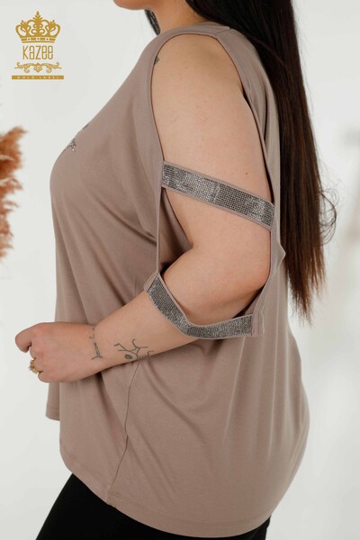 женская блузка оптом - детализация плеч - норка - 79108 | КАZEE - Thumbnail
