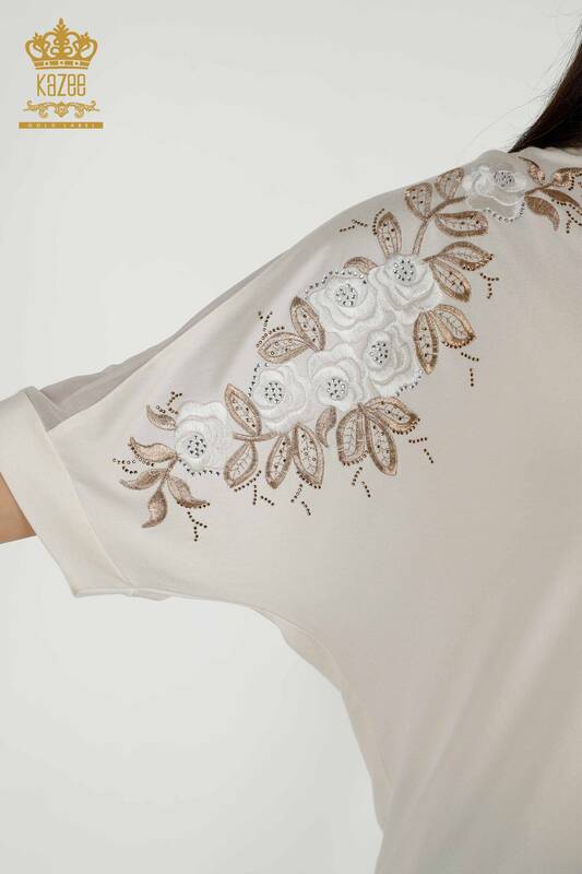 Женская блузка оптом с рисунком розы - экрю - 79095 | КАZEE