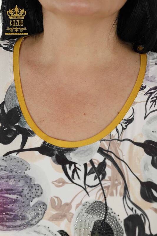 Женская блузка оптом - цифровая печать - Шафран - 12001 | KAZEE