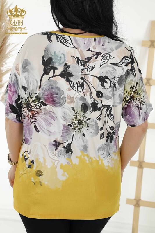 Женская блузка оптом - цифровая печать - Шафран - 12001 | KAZEE