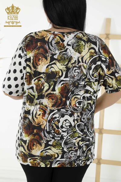 Женская блузка оптом - цифровая печать - Шафран - 12028 | KAZEE - Thumbnail