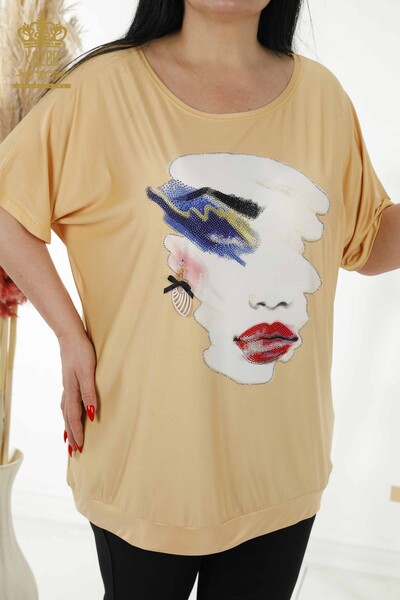 Женская блузка оптом - цифровая печать - Шафран - 77755 | KAZEE - Thumbnail