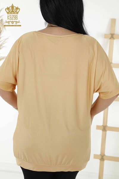 Женская блузка оптом - цифровая печать - Шафран - 77755 | KAZEE - Thumbnail