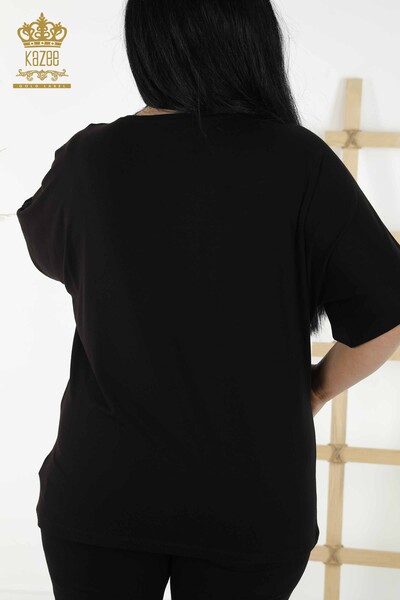 женская блузка оптом - цветочный узор - черный - 79089 | КАZEE - Thumbnail