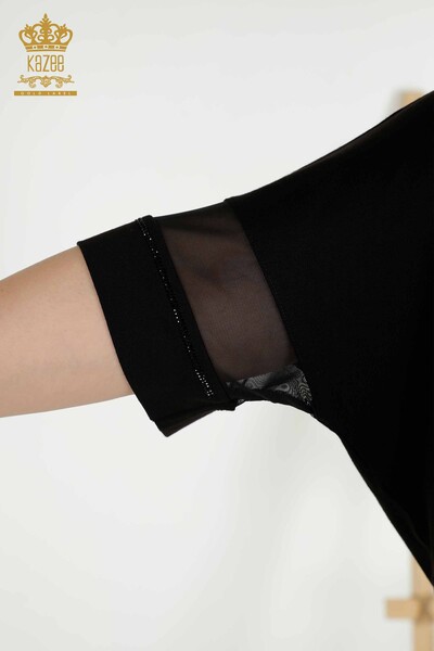 женская блузка оптом - цветочный узор - черный - 79100 | КАZEE - Thumbnail