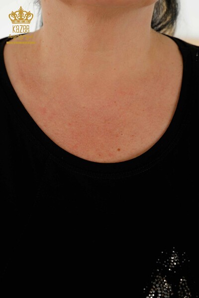 женская блузка оптом - цветочный узор - черный - 79121 | КАZEE - 4