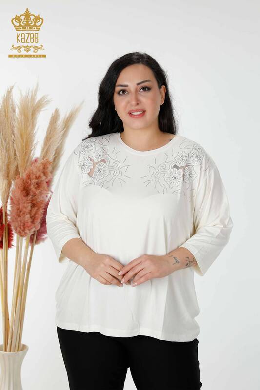 женская блузка оптом с цветочным узором цвета экрю - 77990 | КАZEE