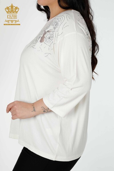 женская блузка оптом с цветочным узором цвета экрю - 77990 | КАZEE - Thumbnail