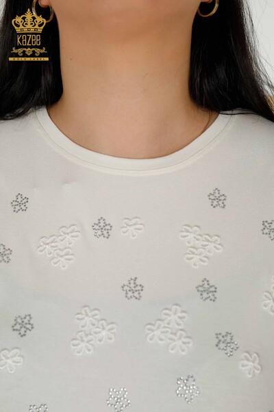 Женская блузка оптом - Цветочный узор - Экрю - 79100 | КАZEE - Thumbnail