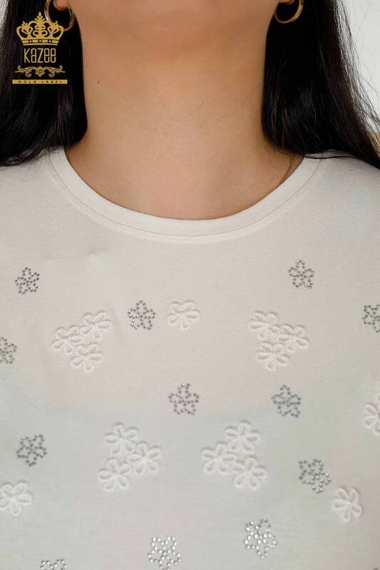 Женская блузка оптом - Цветочный узор - Экрю - 79100 | КАZEE