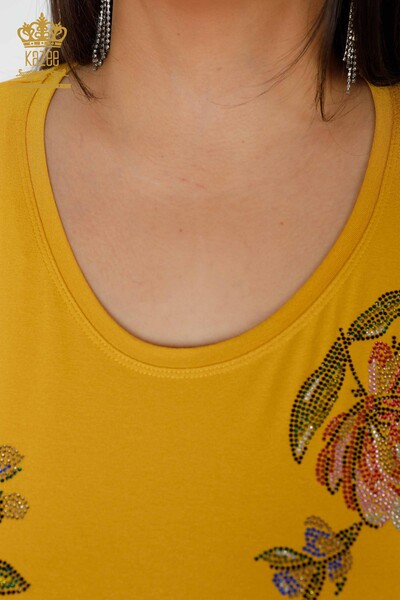 женская блузка оптом с цветочным узором шафрана - 78965 | КАZEE - 4