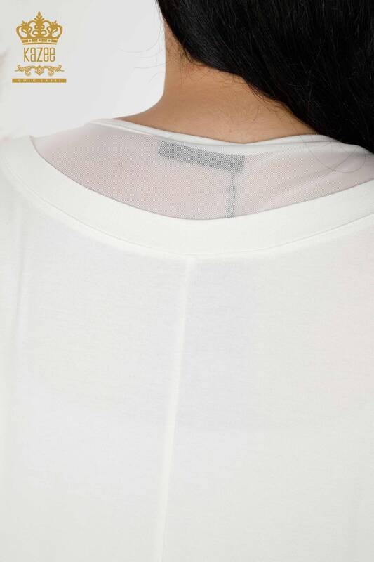 женская блузка оптом с вышивкой камнем экрю - 77870 | КАZEE