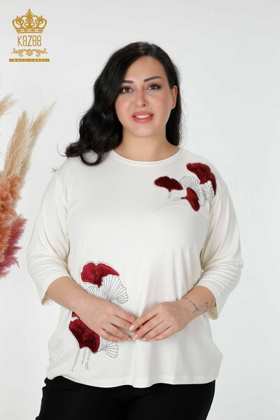 женская блузка оптом с вышивкой камнем экрю - 78952 | КАZEE - Thumbnail