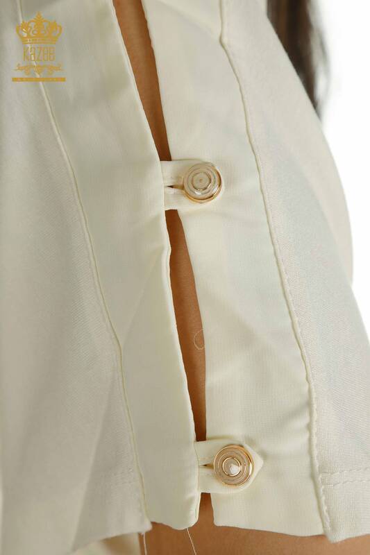Женская блузка оптом - Вышитая камнем - Экрю - 79221 | КАZEE