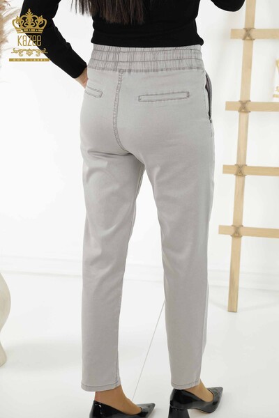 Женские брюки оптом - Вышитые камнями - Светло-серые - 3674 | КАZEE - Thumbnail