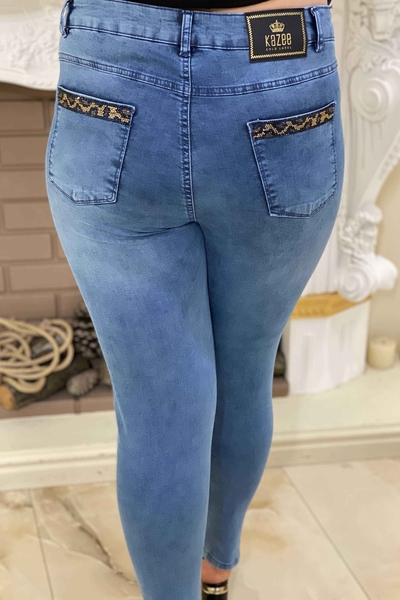 Женские брюки с вышивкой камнем Тигр Деталь оптом - 3322 | КАZEE - Thumbnail