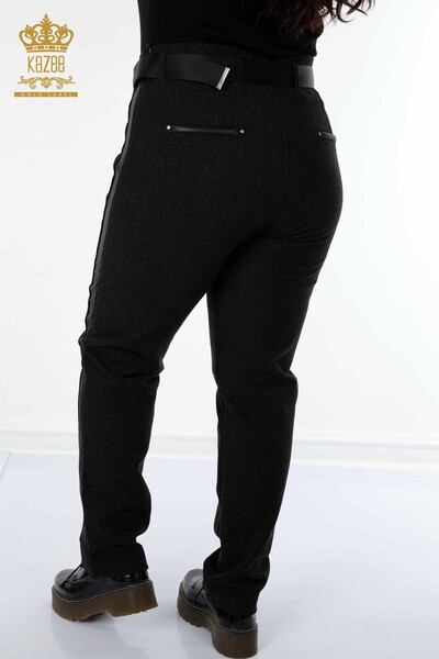 женские брюки оптом с кожаным ремнем черного цвета - 3658 | КАZЕЕ - Thumbnail