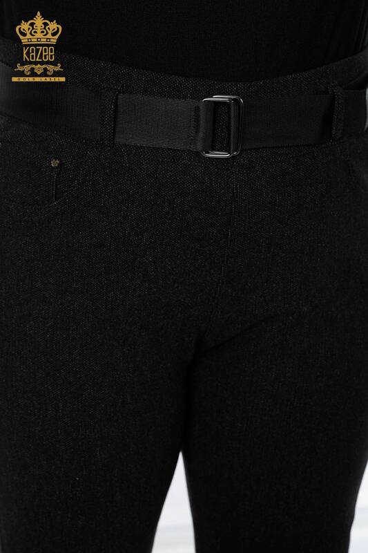 женские брюки оптом с кожаным ремнем черного цвета - 3658 | КАZЕЕ