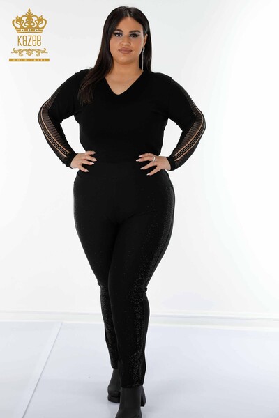 Kazee - женские брюки оптом с вышивкой хрустальным камнем черного цвета - 3602 | КАZEE