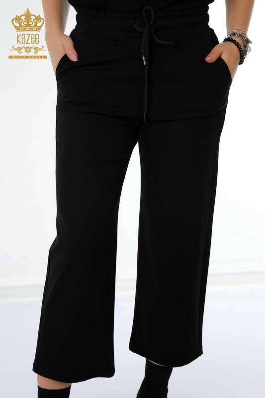 женские брюки оптом с эластичной резинкой на талии черного цвета - 3458 | КАZEE