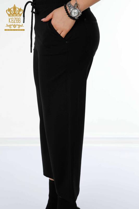 женские брюки оптом с эластичной резинкой на талии черного цвета - 3458 | КАZEE